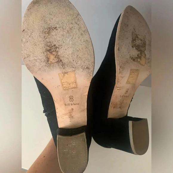 Bill Blass Floral Beaded Floral Embellished Black Suede Heeled Ankle Boots-9 - Picture 8 of 8